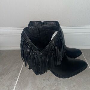 Lucky Brand Jewel Black Fringe Ankle Booties